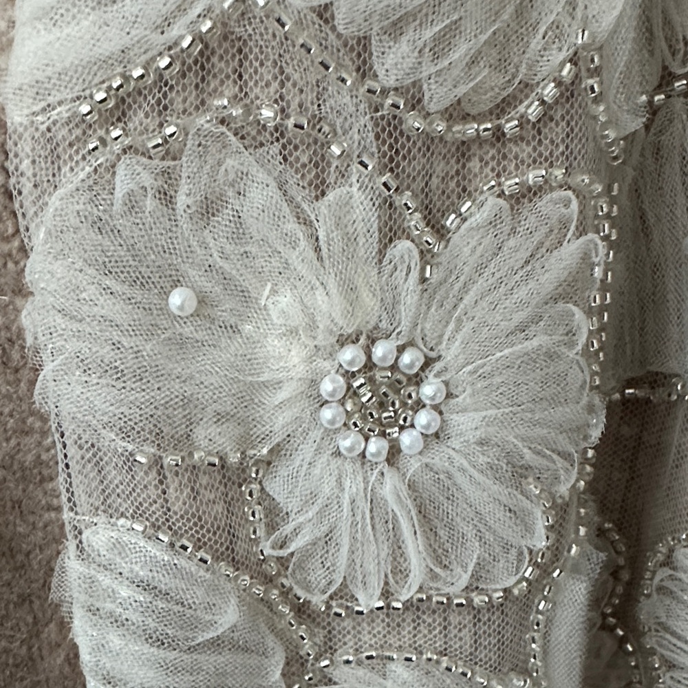 ZARA Floral Pearl Embellished Knit Cardigan – Beige / Cream - Picture 5 of 9